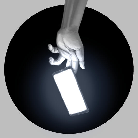 Hand reaching for falling phone